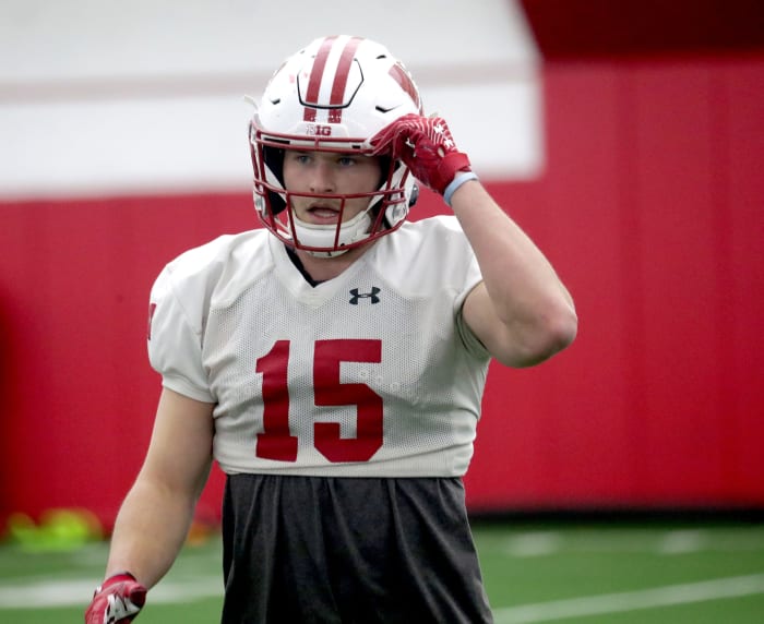 Senior safety John Torchio during spring practice for the Wisconsin Badgers. (Credit: Mike De Sisti / Milwaukee Journal Sentinel / USA TODAY NETWORK)